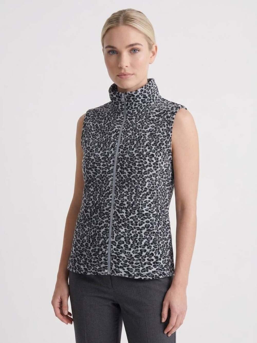 Silverwear Animal Print Full Zip Fleece Vest Size L Gray